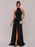 Zephrina Noravie halter slit maxi dress in black