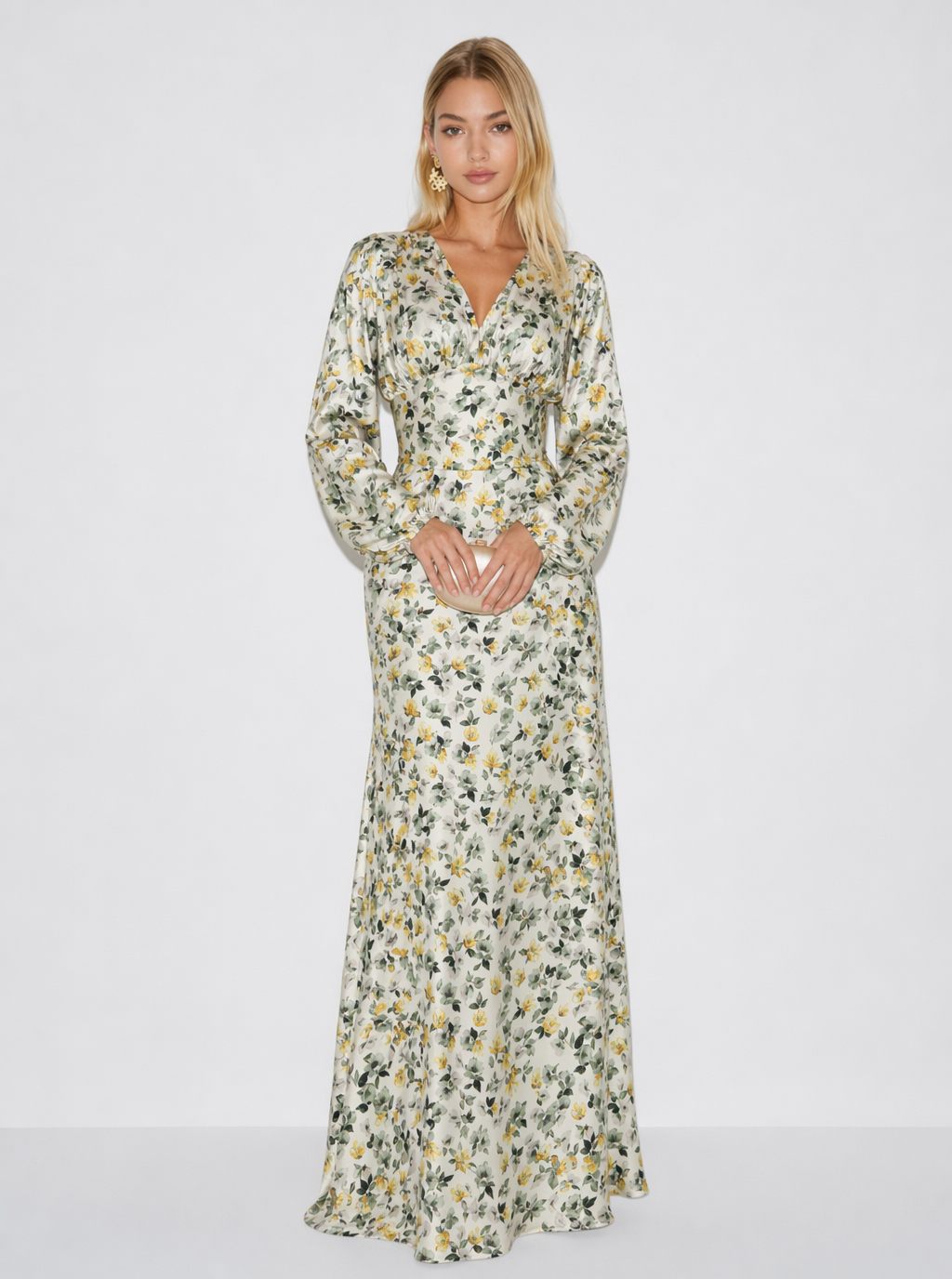 Zephrina Estelle floral satin-look maxi dress in ivory