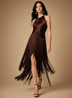 Zephrina Sabina fringe halter midi dress