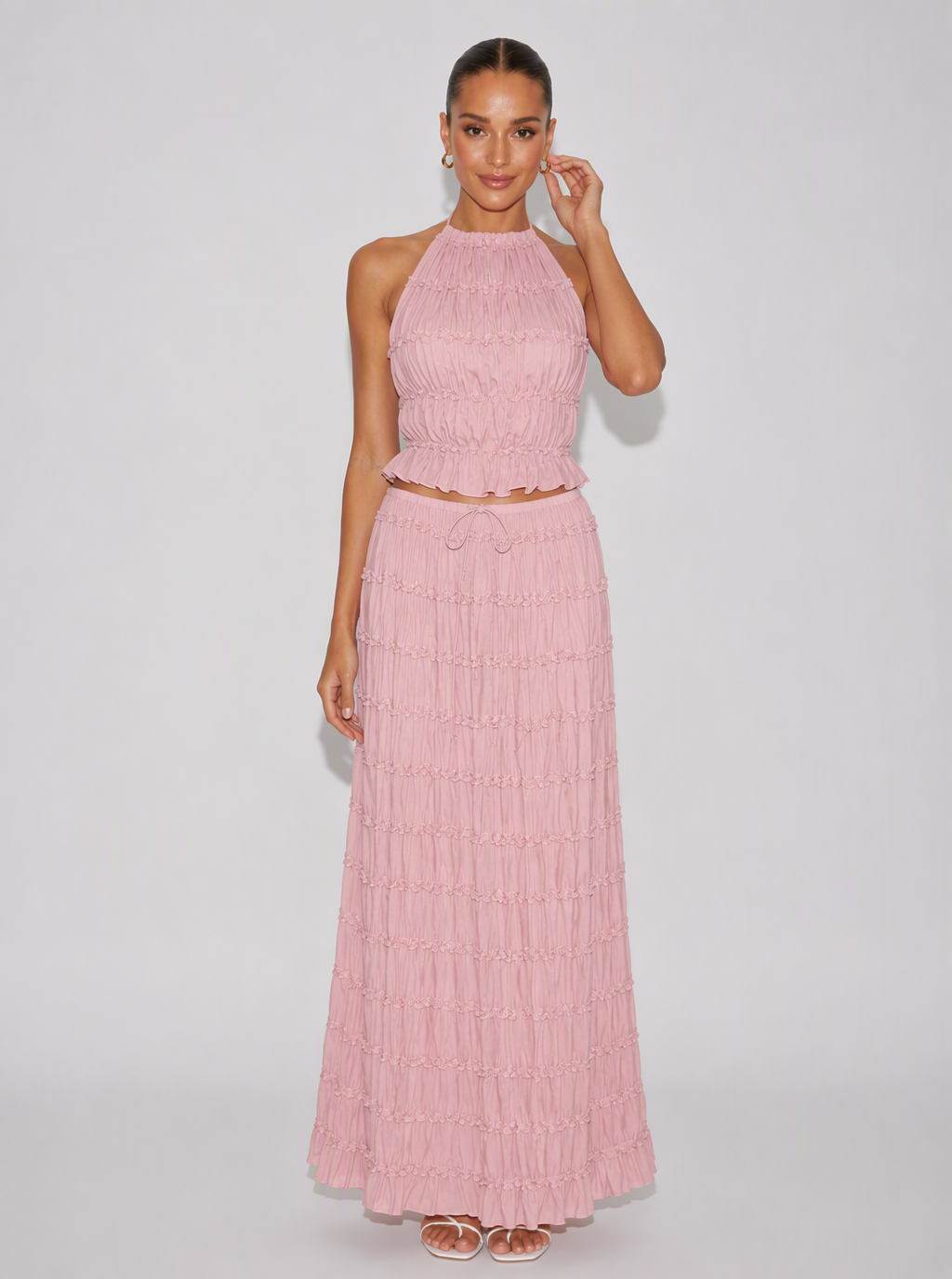 Zephrina Oriana pleated knit set in apricot