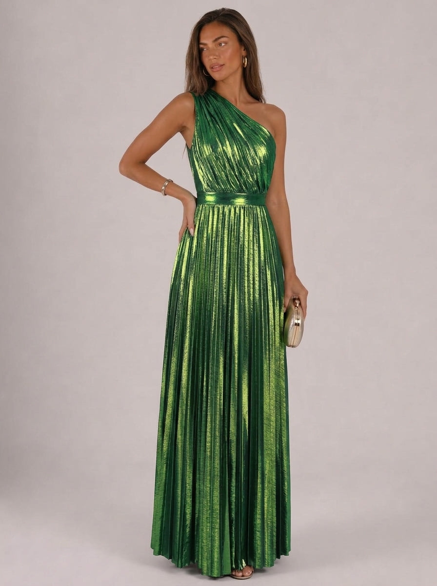 Zephrina Celandra metallic pleated maxi dress