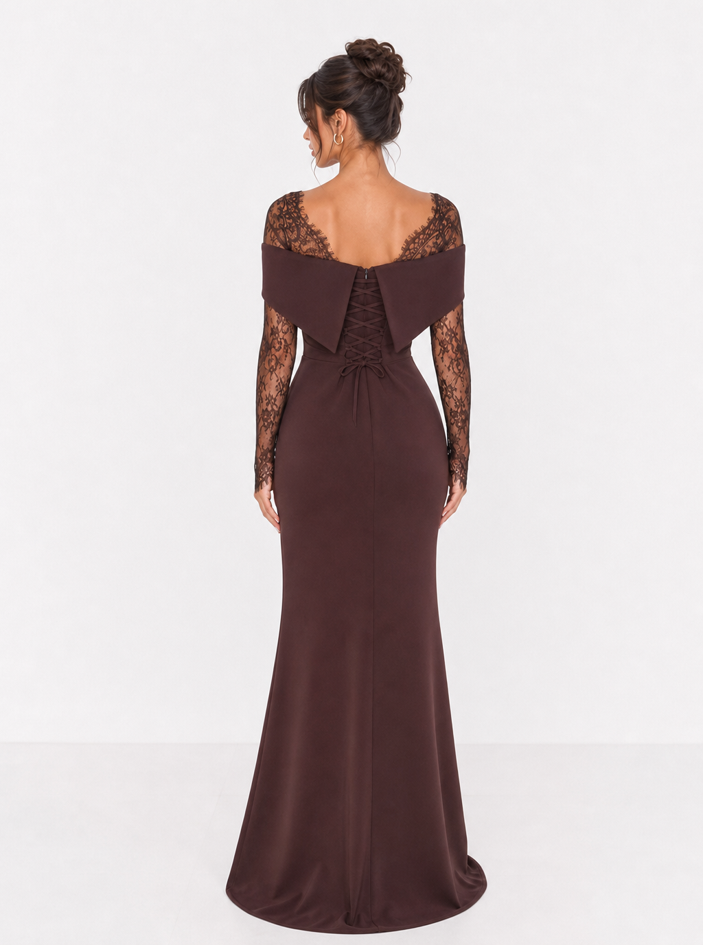 Zephrina Aurette lace sleeve column maxi dress