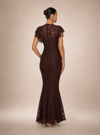 Zephrina Galatea high-neck lace maxi dress in brown