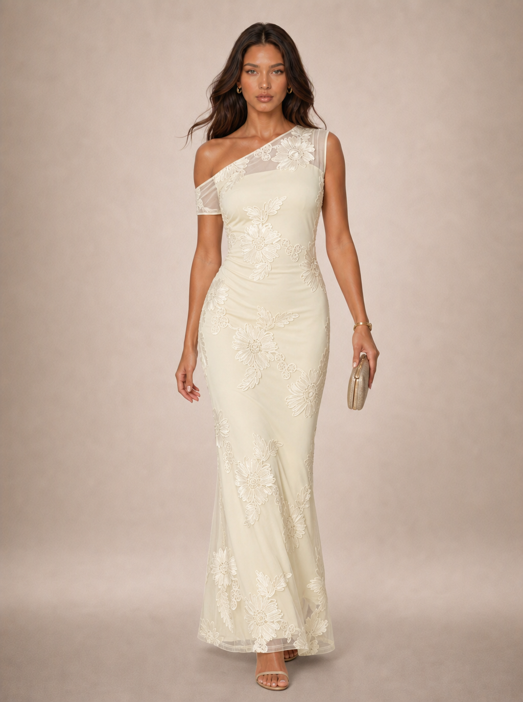 Zephrina Belviane one-shoulder embroidered maxi dress