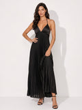 Zephrina Sabine pleated halter maxi dress in black