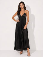 Zephrina Sabine pleated halter maxi dress in black