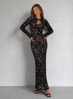 Zephrina Thalia lace keyhole maxi dress in black