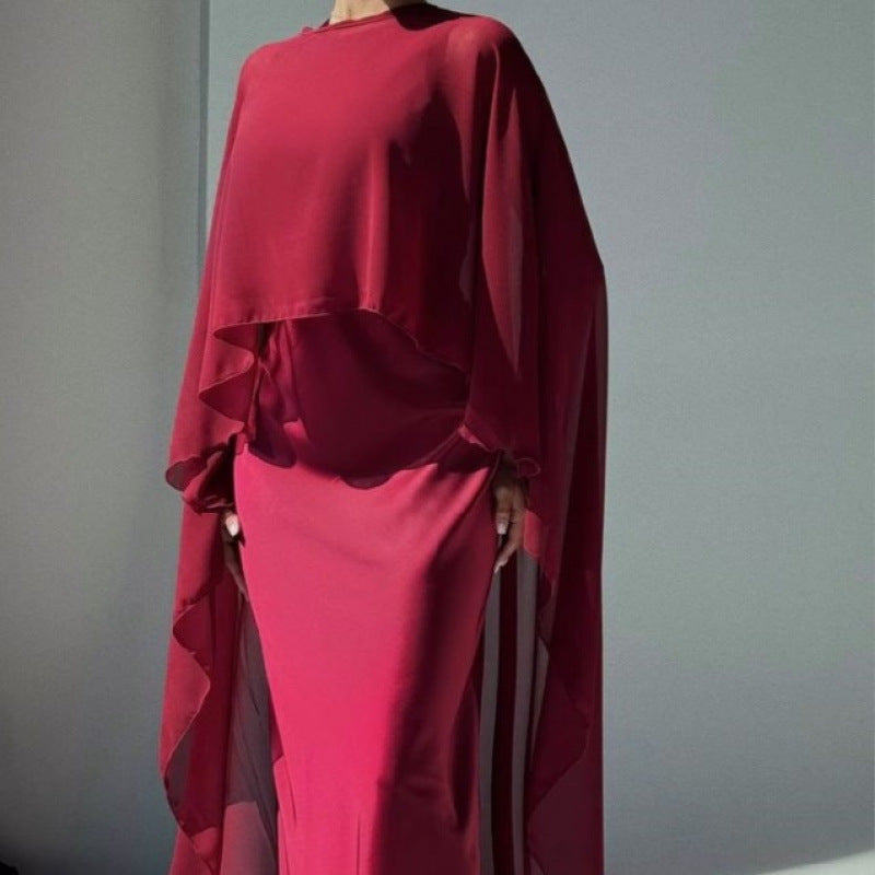Zephrina Paloma satin cape maxi dress in green
