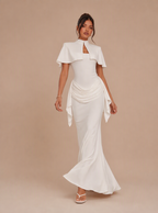 Zephrina Christiane cape-detail draped maxi dress in white