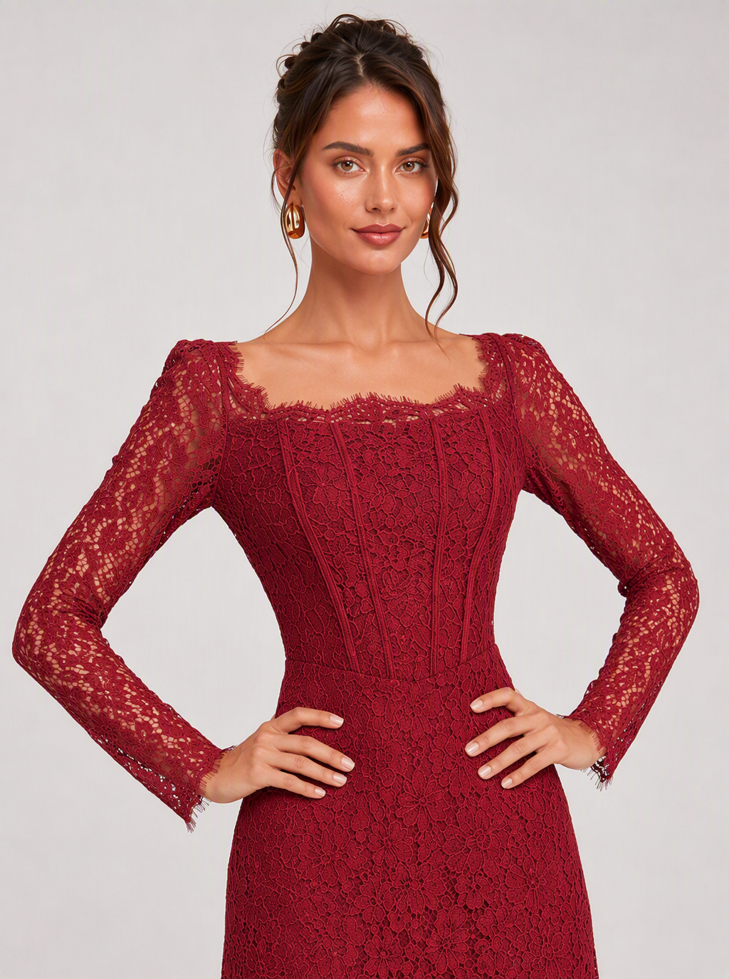 Zephrina Mirabel lace column maxi dress in burgundy