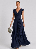 Zephrina Maris cascading ruffle maxi dress in navy