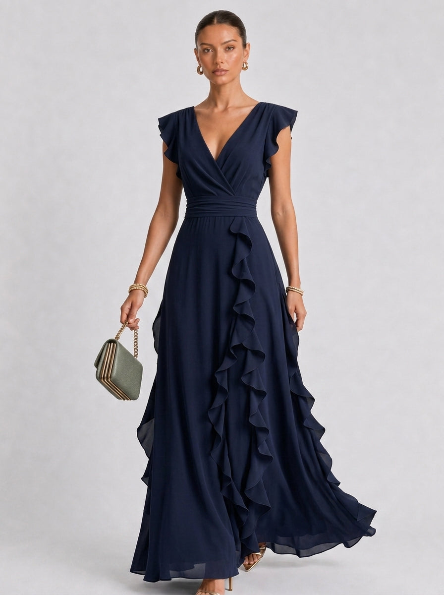 Zephrina Maris cascading ruffle maxi dress in navy