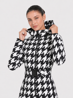 Zephrina Bryony graphic print one-piece ski suit in black and white houndstooth