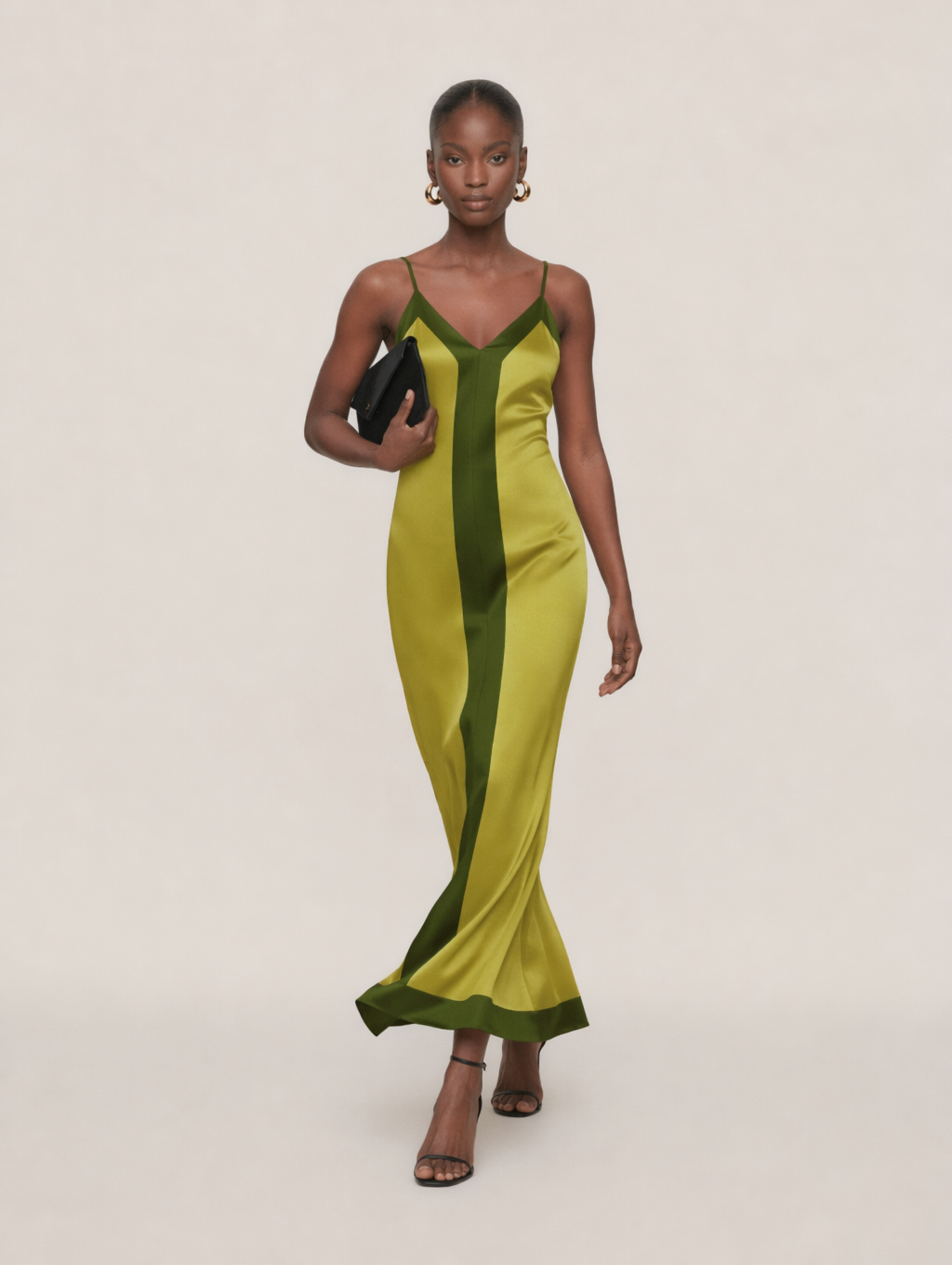 Acetate Color-Block Camisole Maxi Dress