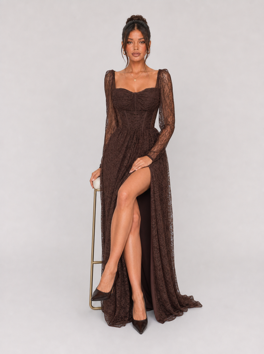Lottie Lace High-Slit Maxi Dress