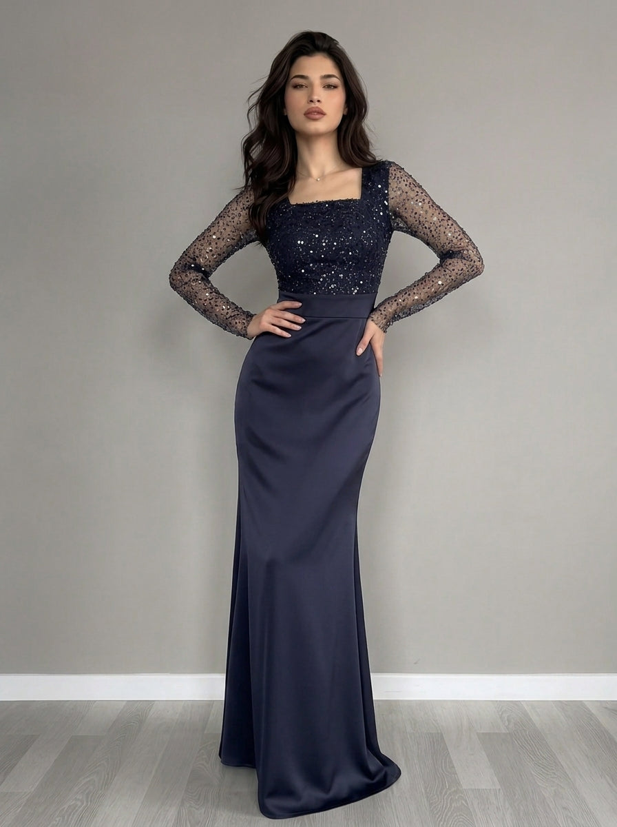 Zephrina Mireya sequin lace maxi dress in navy