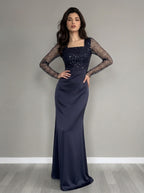 Zephrina Mireya sequin lace maxi dress in navy