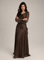 Zephrina Nerissa ruched sheer maxi dress in brown
