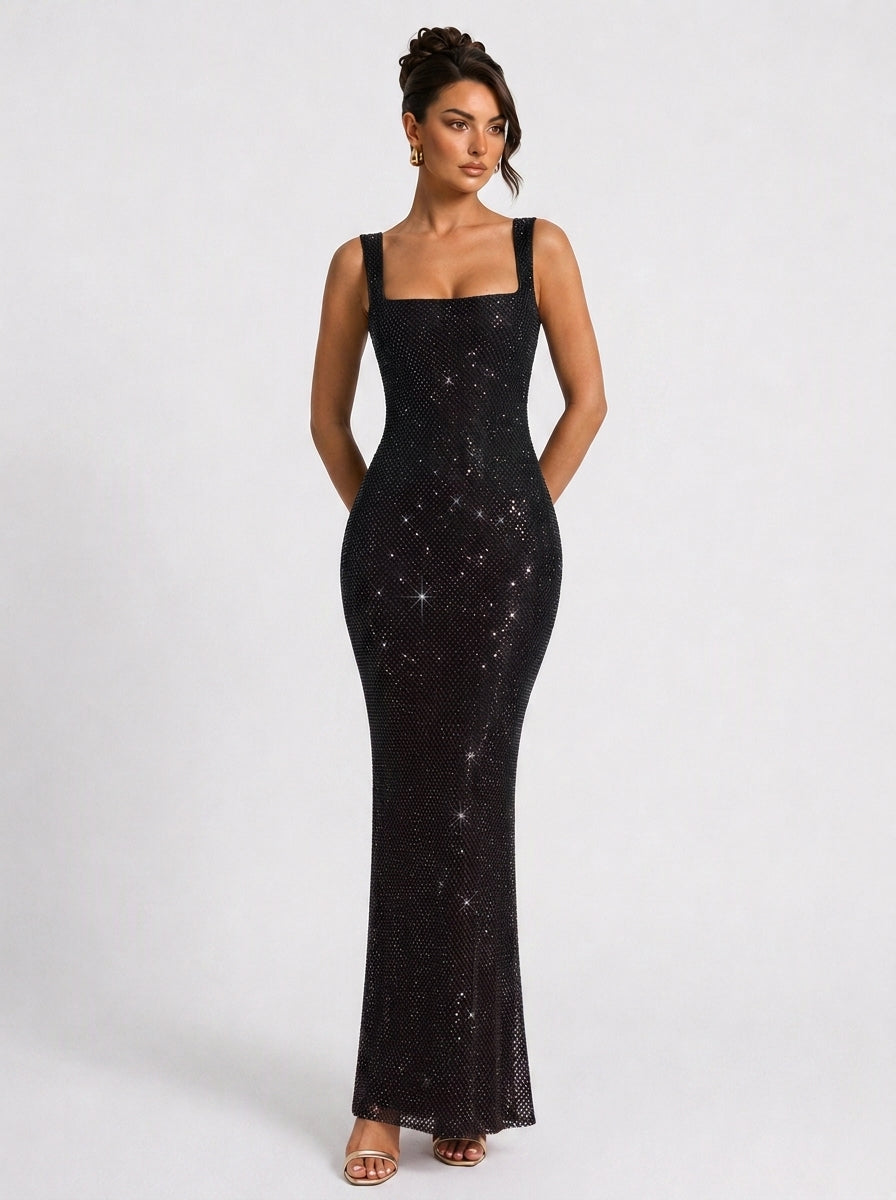 Corvina Sequin Square-Neck Maxi Dress