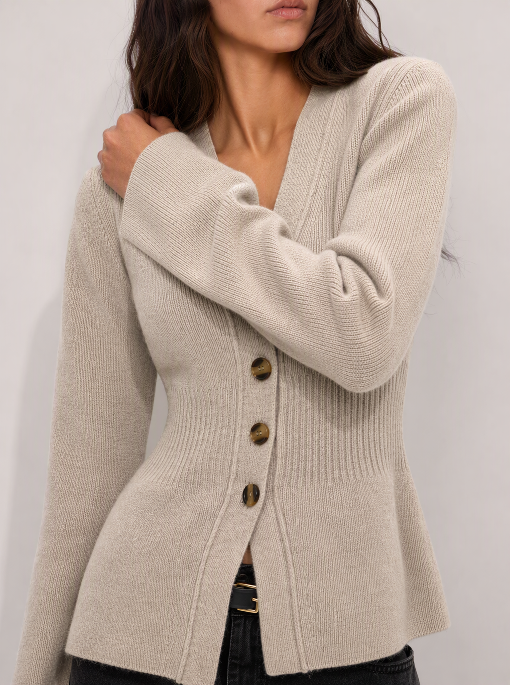 Zephrina Clemence ribbed v-neck cardigan in khaki