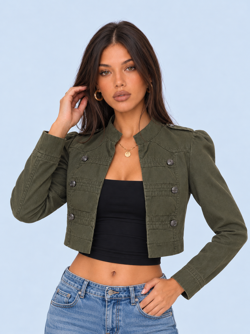 Zephrina Georgette military denim jacket in army green