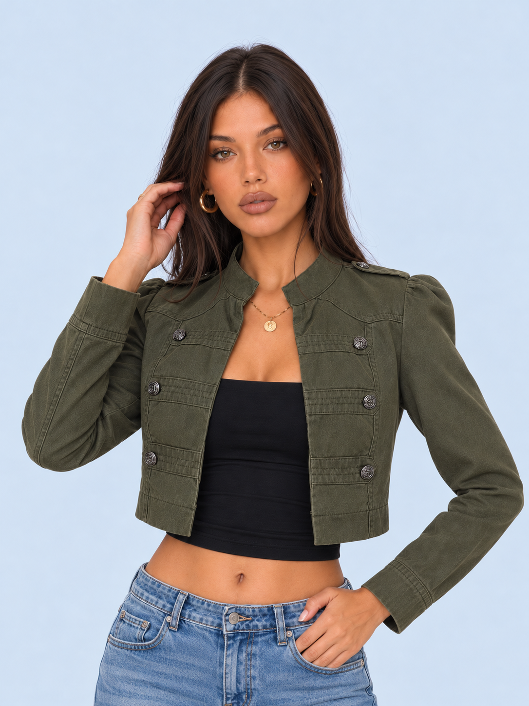 Zephrina Georgette military denim jacket in army green
