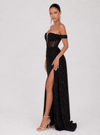 Zephrina Fiorella off-shoulder sequin maxi dress in black