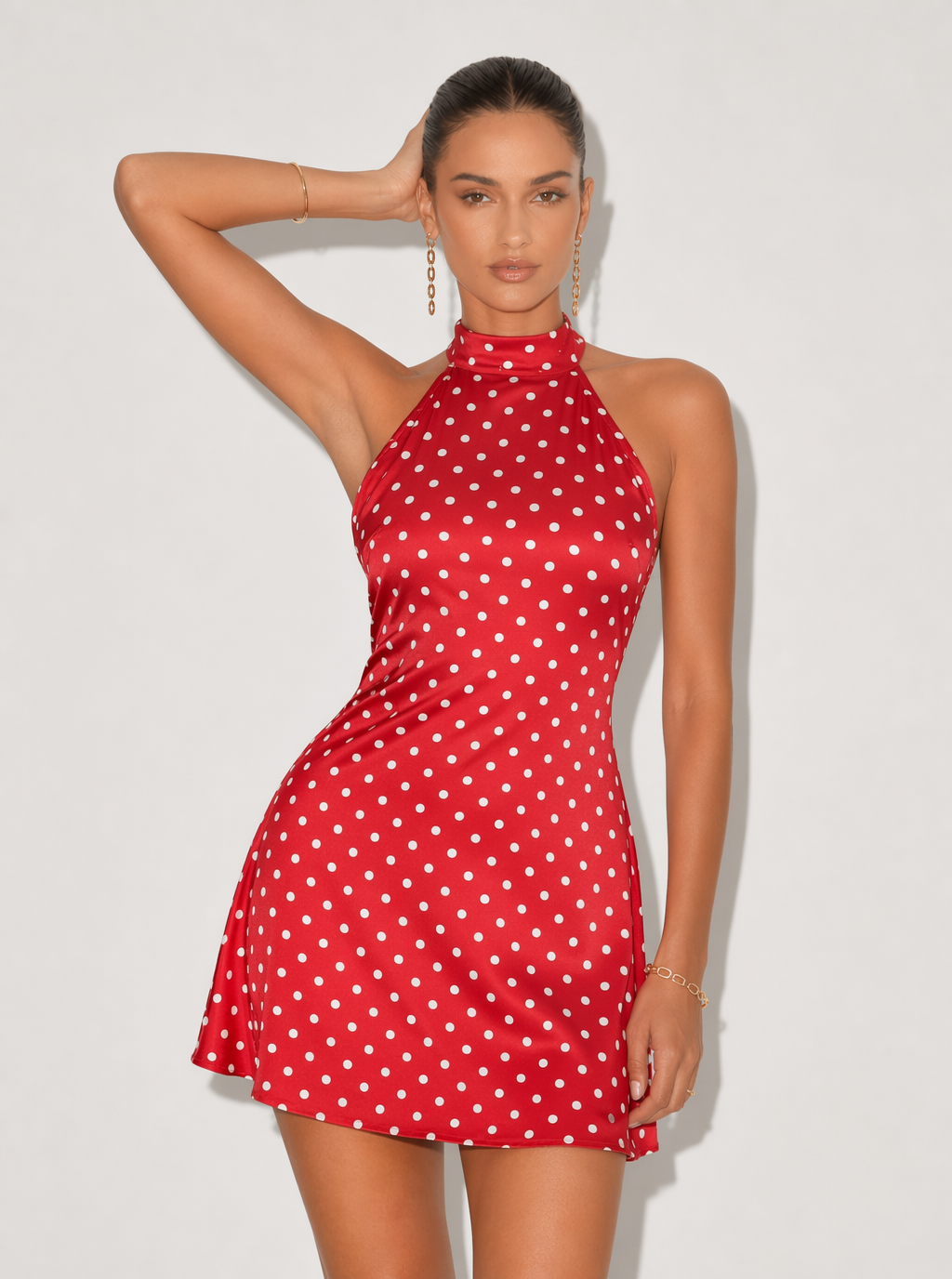 Zephrina Nerissa polka dot halter mini dress in white