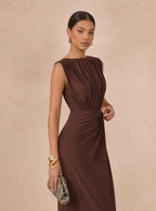 Zephrina Florentia gathered-waist maxi dress in coffee