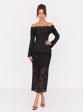 Zephrina Estelle off-shoulder lace midi dress in black