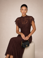 Zephrina Galatea high-neck lace maxi dress in brown