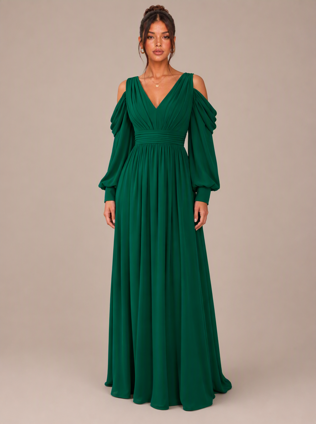 Zephrina Maelle chiffon cold shoulder maxi dress in green