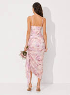 Zephrina Sylvie ruffle slit midi dress in pink floral
