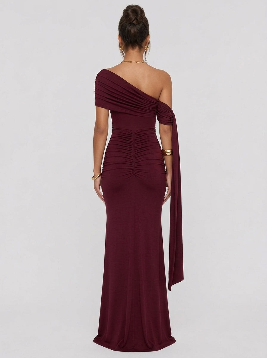 Zephrina Ghalia draped knit maxi dress in burgundy
