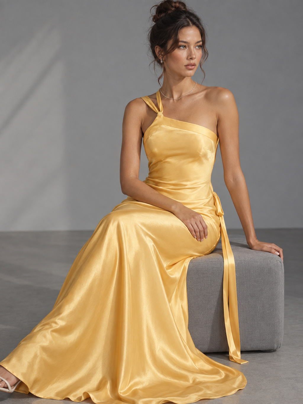 Zephrina Emerelle cowl satin maxi dress in yellow