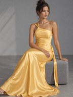 Zephrina Emerelle cowl satin maxi dress in yellow