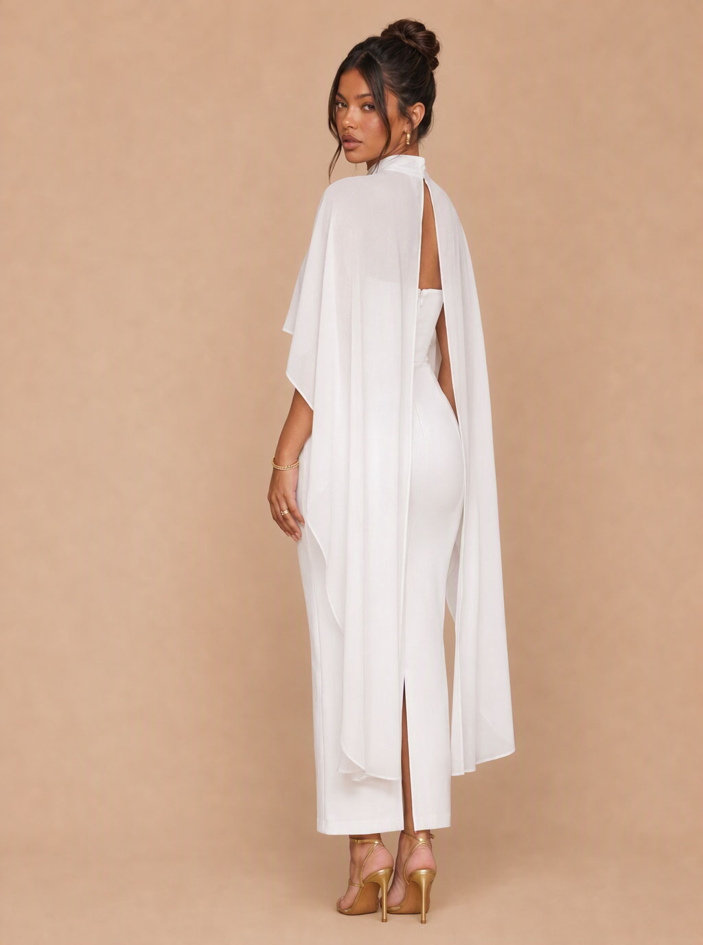 Zephrina Ismeria cape overlay midi dress in white