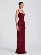 Zephrina Coralie draped satin-look maxi dress in burgundy