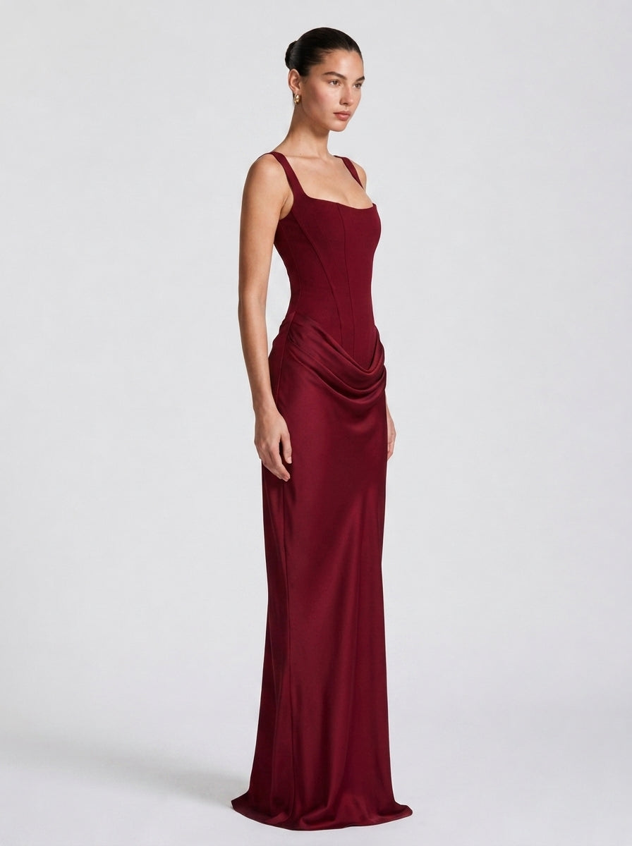 Zephrina Coralie draped satin-look maxi dress in burgundy