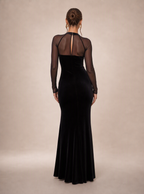 Zephrina Melisande velvet mesh maxi dress in black