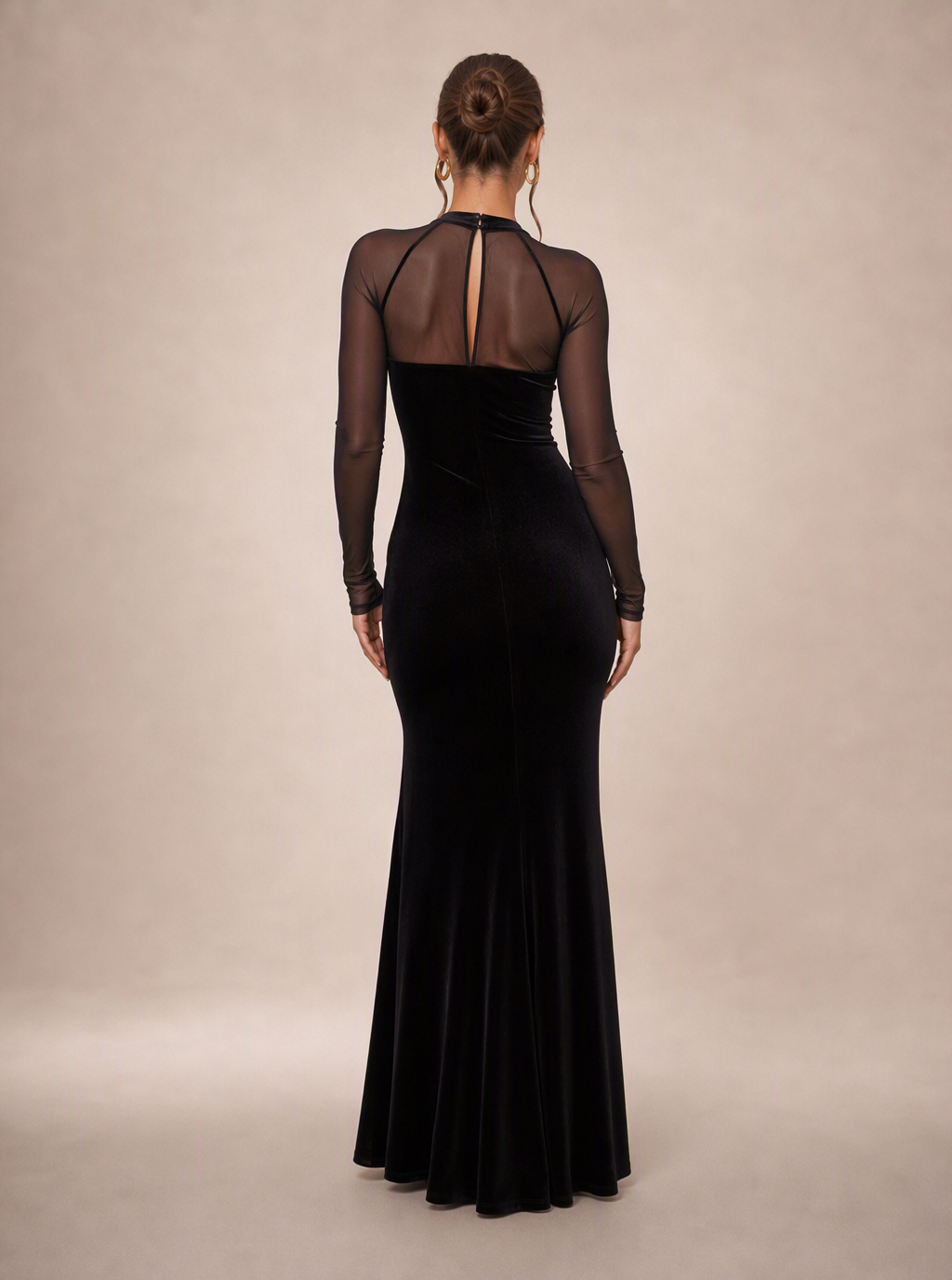 Zephrina Melisande velvet mesh maxi dress in black