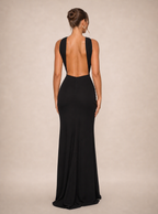 Zephrina Hermine open-back halter slit maxi dress in black
