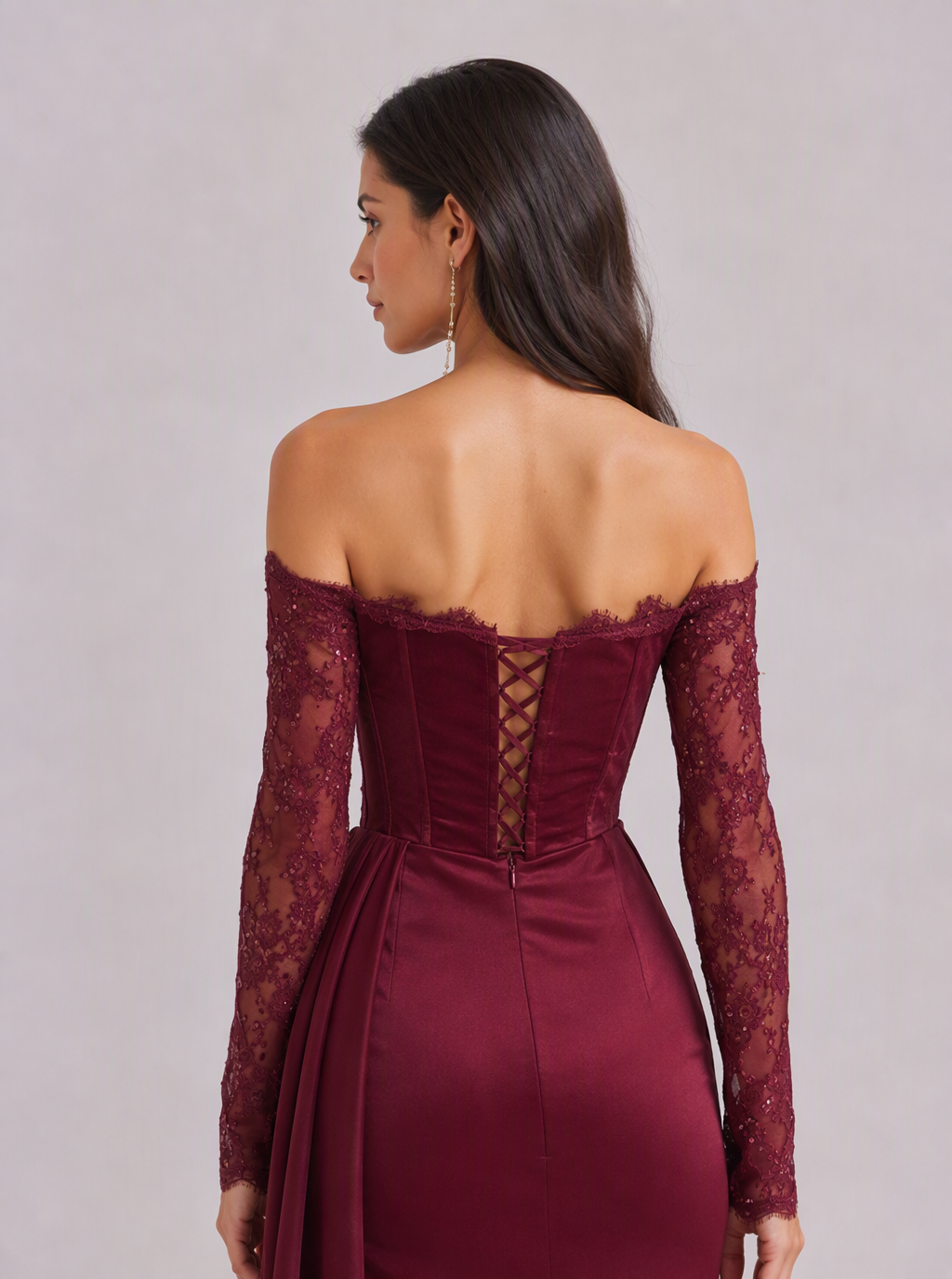 Zephrina Isadora off-shoulder corset lace maxi dress in black
