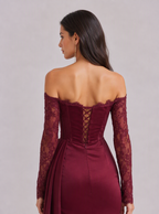 Zephrina Isadora off-shoulder corset lace maxi dress in black