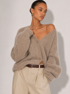 Zephrina Adara plush button cardigan in khaki
