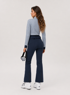 Zephrina Valeska graphic-panel belted one-piece ski suit with navy flared legs