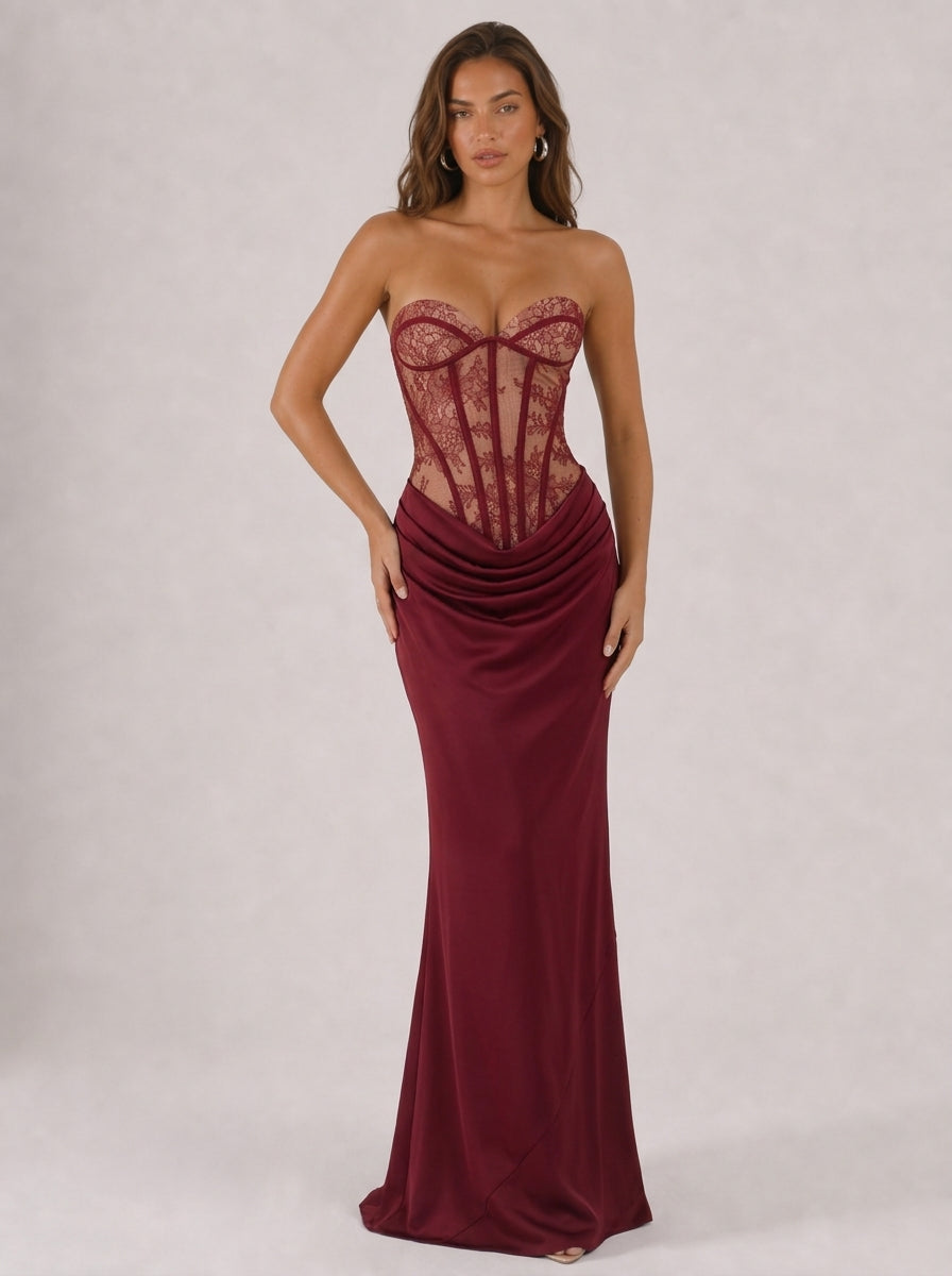 Zephrina Marcienne lace corset maxi dress in red