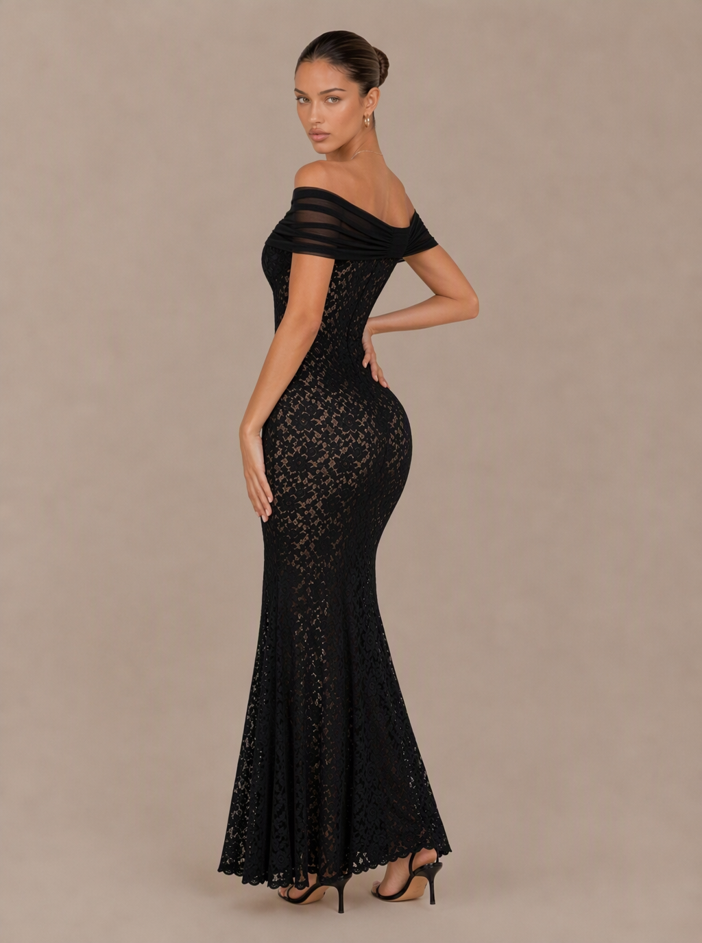 Zephrina Saphira off-shoulder lace maxi dress in black