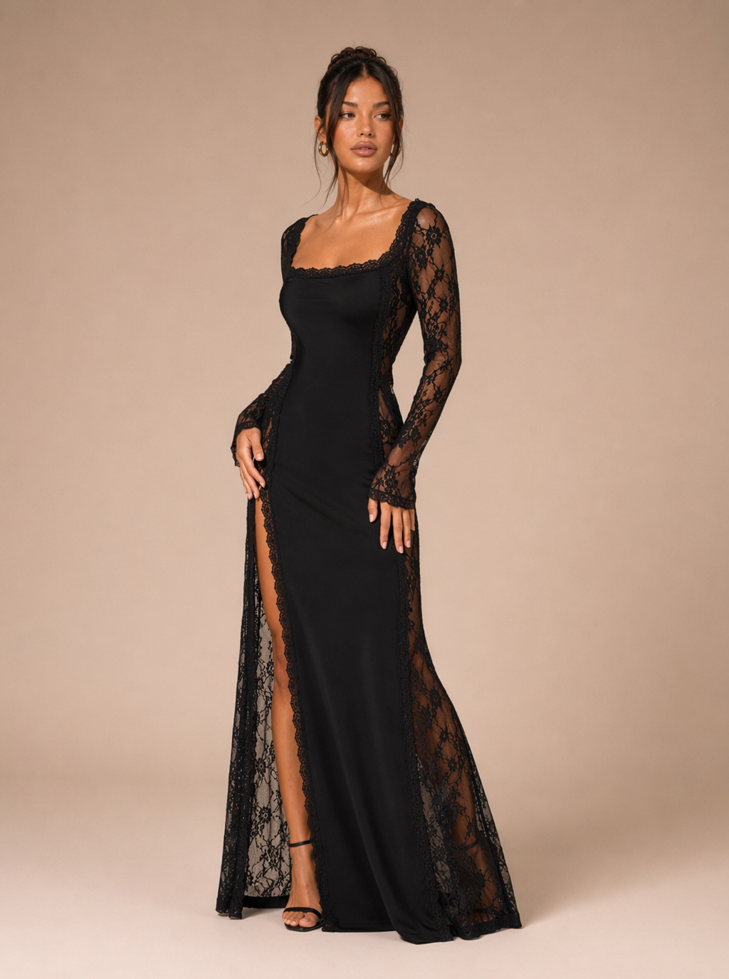 Zephrina lace-panel satin-look maxi dress in white