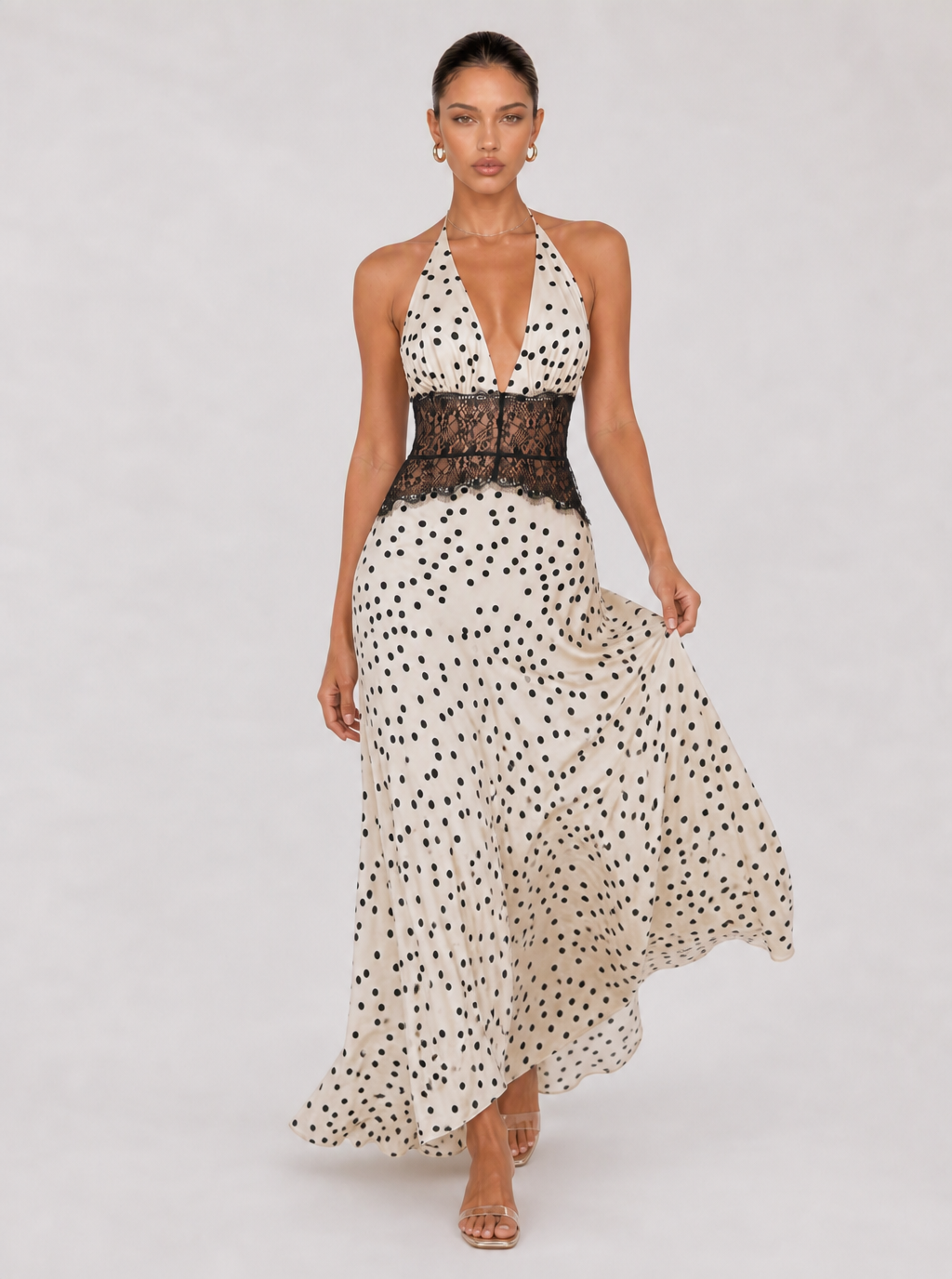 Zephrina Illyra polka dot lace maxi dress